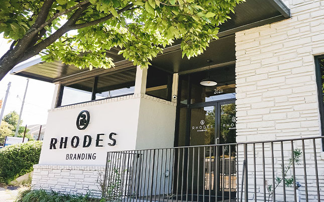 Rhodes Branding office entrance on Millwood Avenue in Columbia